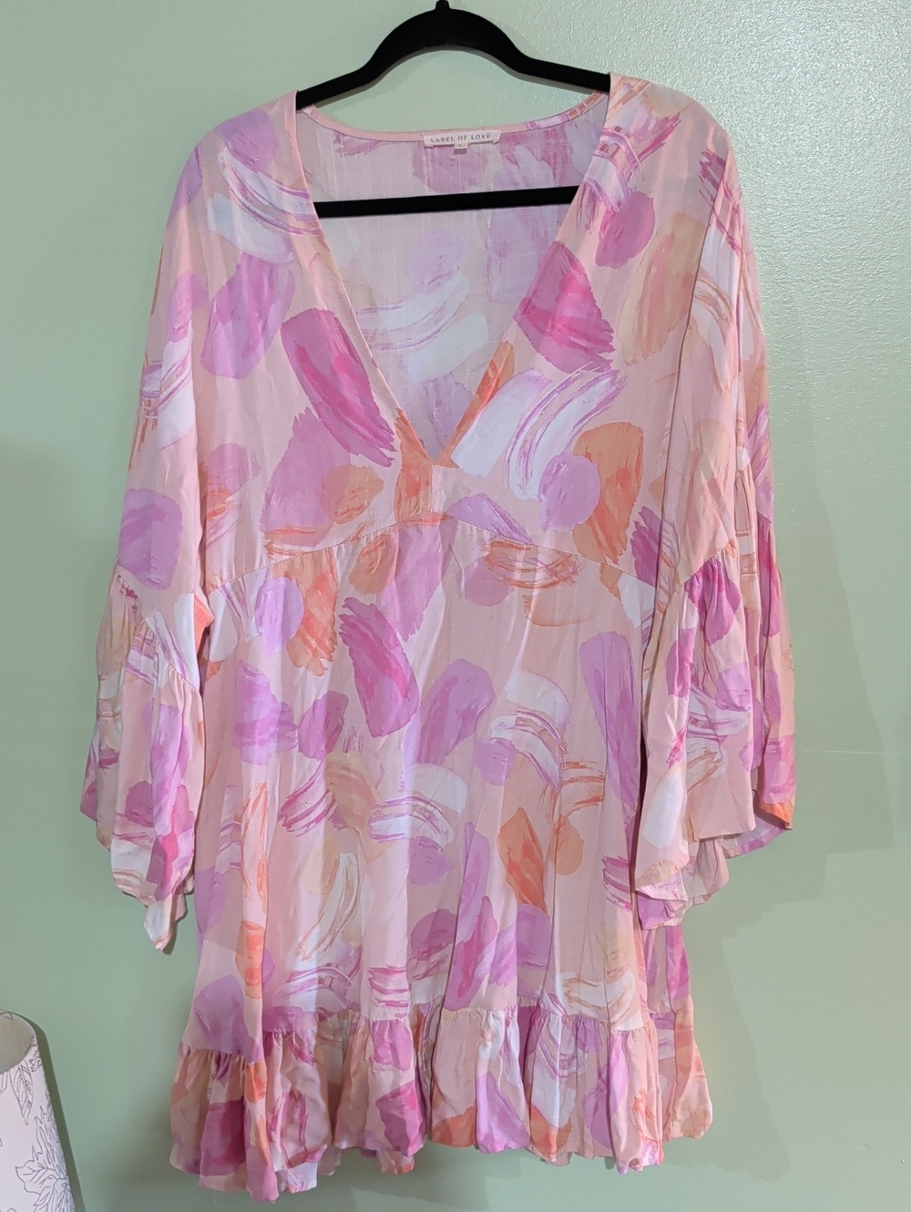 Pastel Brushstroke V-Neck Mini Dress - Pink